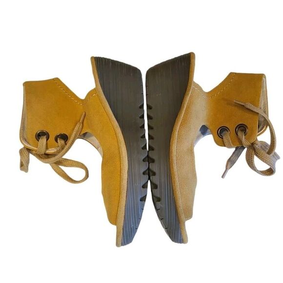 FLY LONDON | Yaffa 2.5"Wedges Sandals Yellow Suede Lace-up EU 38 / US7.5‐8 EUC - Picture 3 of 14